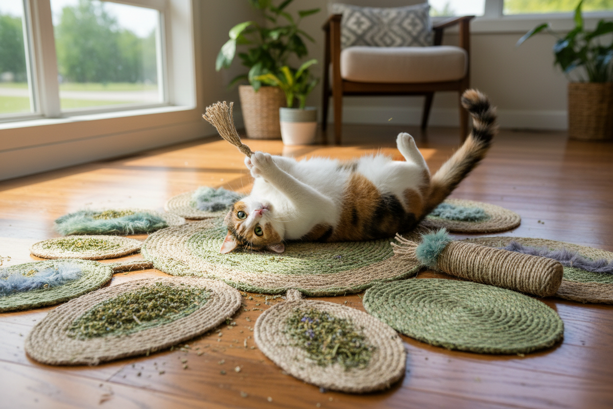 Katzenspielzeug aus Sisal mit Catnip und Beißkissen