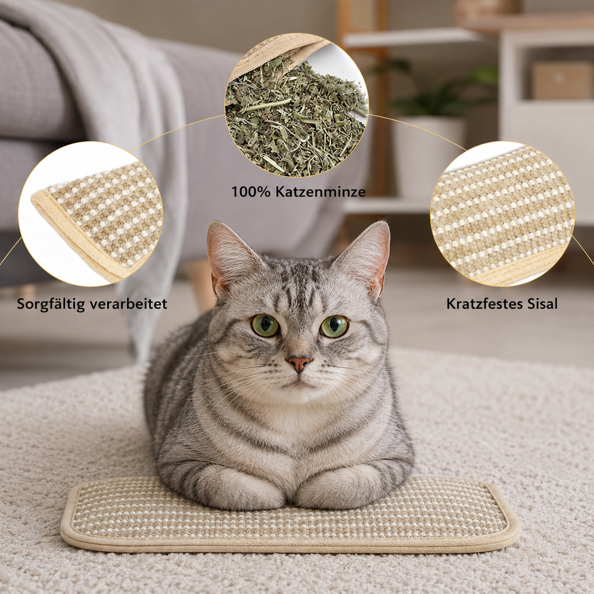 Katzenspielzeug aus Sisal mit Catnip und Beißkissen