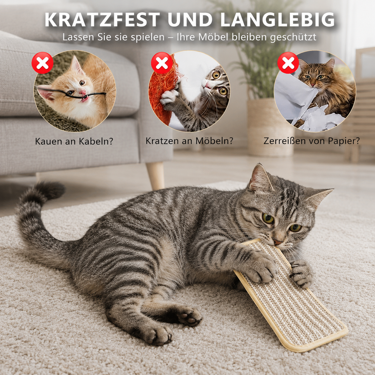 Katzenspielzeug aus Sisal mit Catnip und Beißkissen