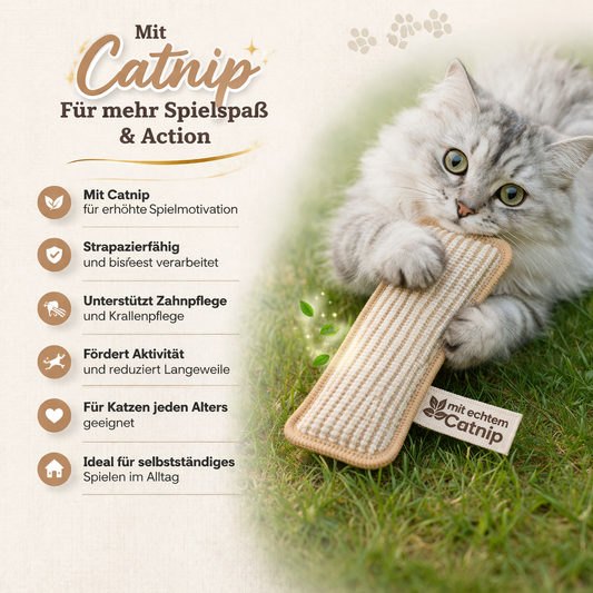 Katzenspielzeug aus Sisal mit Catnip und Beißkissen